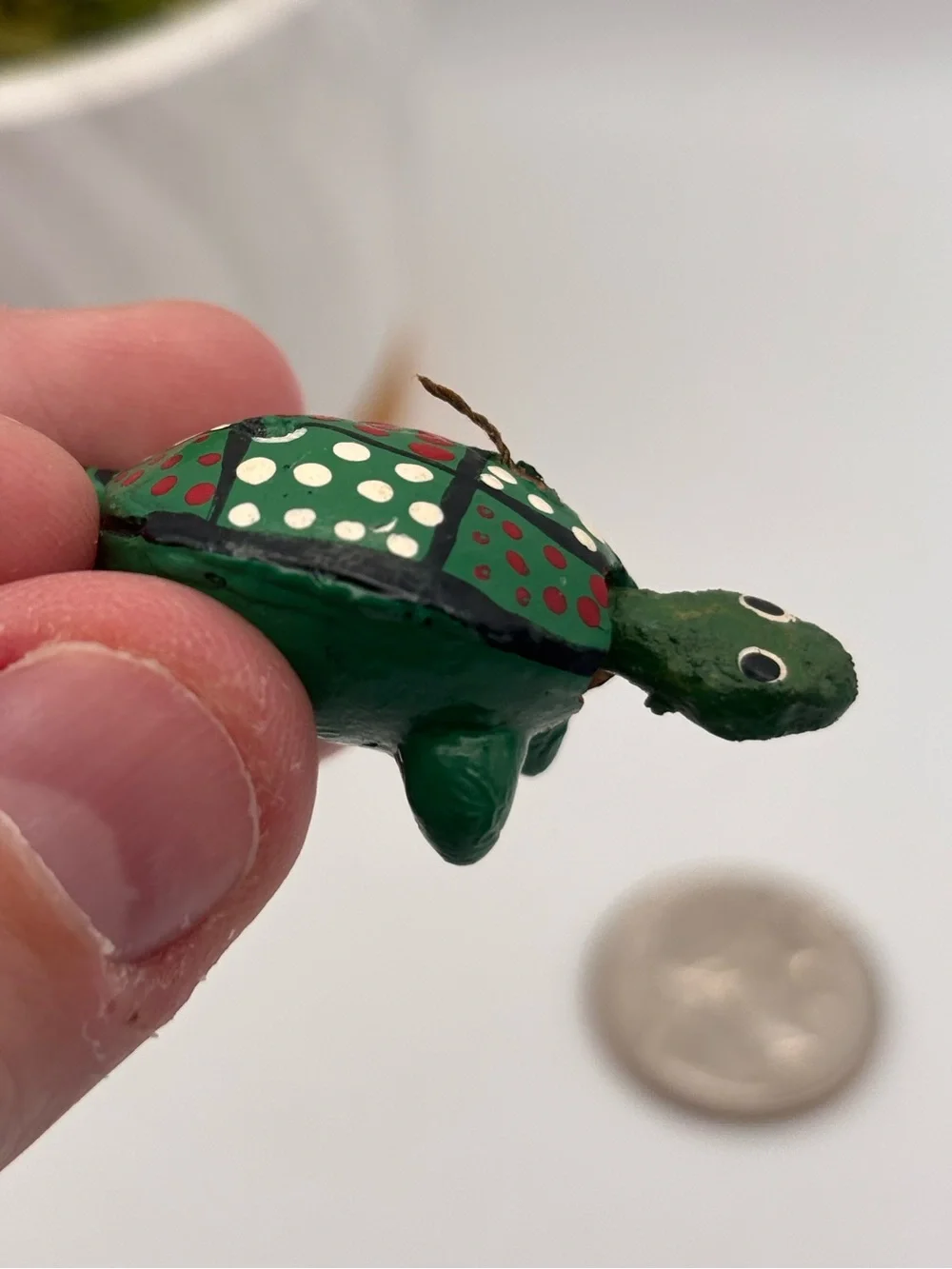 Mexican Hand-Carved Wooden Turtle Bobblehead Figurine, Miniature Turtle Trinket